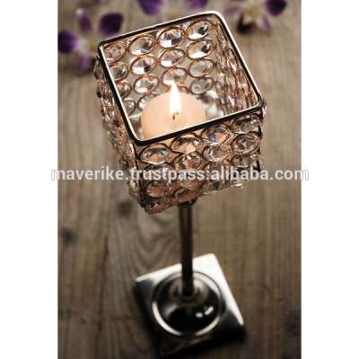 Beautiful square crystal pedestal candle holder